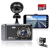 Abask Dashcam Auto Vorne und Hinten Autokamera mit 32 GB SD-Karte, 4 Zoll Full HD 1080P, 170 ° Weitwinkel, Nachtsicht, G-Sensor, WDR, Loop-Aufnahm, Parküberwachung und Bewegungserkennung