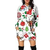 PWKNRD Weihnachten Hoodie Kleid Damen Wintermantel Langarm Kapuzenpullover Top Casual Lockere Weihnachtspullover mit Tasche Sweatshirt Elegant Langarmshirt Hirsch Bedruckt Mini Kleider Outw