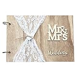 Opaltool Gästebuch Hochzeit Holz, Personalisiertes Hochzeitsgästebuch mit Spitzendekoration 40 Seiten Hochzeitsbuch Gästebuch für Hochzeitstag Geburtstag,28 x 21