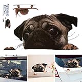 BLOUR 1PC New 3D Funny Mops Hund Uhr Schnecke Vinyl Autofenster Windschutzscheibe Aufkleber PVC Cute Pet Puppy Auto Laptop Aufkleber Fahrzeug Dek