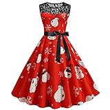 Kleid Weihnachten Damen Sexy Lang Minikleid Spitze Ärmellose Rundhals A-Linie Swing Kleid Kleid Herbst Damen Hepburn Rockabilly Kleid Tunika Kleider Ballkleider Cocktail Kleid F