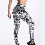 YOUHU Frauen Strecken Leggings,Retro Zeitung Zeitungsdruck Spandex Yogahose Mit Hoher Taille Tummy Control Damen Fitness Strumpfhose Fitnessstudio Workout Übung Skinny Hose, S (Label M)