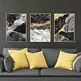 TZZXYXGS 3Pcs Abstrakte Wandkunst Schwarz Weiß Leinwand Malerei Marmor Mosaik Mit Goldenen Adern Poster Drucke Wandbild Für Wohnzimmer Dekor Rahmenlos 50X70Cm * 3