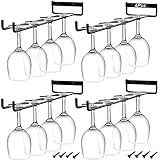 Stemware Gläserhalter Wand Weinglas Rack, Wall-Mounted Eisen Stielgläser Halter Weinglashalter unter dem Weinschrank, Hängendes Weinglasregal für Küche Bar Restaurant (Schwarz, 4)