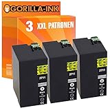 Gorilla-Ink 3 Patronen XXL kompatibel mit Epson T2711 27XL 27 XL Black | Geeignet für Epson Workforce WF-3620 DWF WF-3620 WF WF-3640 DTWF WF-7110 DTW WF-7210 DTW