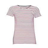 Sols Damen Miles T-Shirt, gestreift, kurzärmlig (M) (Weiß/Rot)