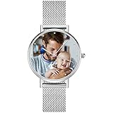 Soufeel Personalisierte Foto Armbanduhr für Damen Herren Analog Metallarmband Klassisch Zifferblatt W