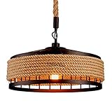 Hängelampe Vintage Seilampe Pendelleuchte Deckenleuchte E27 Retro Industrie Pendellampe Eisen Loft Kronleuchter Rustikal Hanfseil Eisen Leuchter Wohnzimmer Runde Hängend Eisen Käfig Deckenlampe 1 H