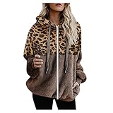 Damen Plüschjacke Frau Wintermantel Kurzmantel Kapuzenjacke Mantel Warm Cardigan mit Taschen Fleecejacke Teddy Jacke Wintermantel Kunstpelzjacke kapuzenmantel Teddymantel Plüschmantel Winterjack