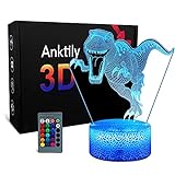 3D Dinosaurier Nachtlicht für Kinder Optische Täuschung Lampe, Dinosaurier Spielzeuge Geschenke für Jungen, 16 Farben Nachttischlampe mit Fernbedienung
