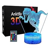 3D Dinosaurier Nachtlicht für Kinder Optische Täuschung Lampe, Dinosaurier Spielzeuge Geschenke für Jungen, 16 Farben Nachttischlampe mit Fernbedienung