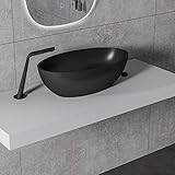 Aufsatzwaschbecken RELAX aus Mineralguss Solid Stone - Farbe:Schwarz matt, Ablaufgarnitur/Pop-up:Mit Ablaufgarnitur, mit zusätzl. Blende in Schw