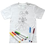 Disney Mädchen T-Shirt zum Ausmalen mit ELSA-Aufdruck, inkl. Stiften (122-128)