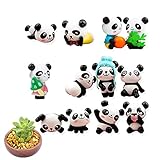 Hosh 12 STK Mini Panda Figuren, Panda Dekoration, Mini Panda Ornamente, Panda Bonsai Ornamente, Verwendet für Kinderfeste, Kuchen, Zuhause, Bürodekoration (Schwarz und Weiß)