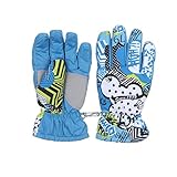 Dadaorou Kinder Winter wasserdichte Schneehandschuhe Einfarbige Cartoon Ohren Wärmeisolierte Winddichte Sport Snowboard Ski Warme Fäustlinge (Blau, S(3-5 Jahre alt))