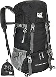 MIS 40L Rucksackreisen Wanderrucksack Faltbar Leichte Camping Tasche mit Bodenschuhfach, Schwarz Packbar Wasserdicht Daypack für Herren Damen Outdoor Reisen Radfahren Bergsteig