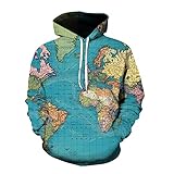 DaDuo Hoodie Herren Oversize Karte Drucken Pullover Herren Moderner Urlaub Style Lassig Kapuzenpullover Herren Komfortabel Täglich Langarm Sweatshirt Herren WO-16 XXL
