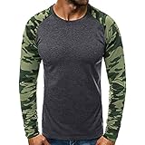 BIBOKAOKE Herren Langarm Lange Muscle Shirt Sommer Langarmshirts Rundhals Regular Slim Fit Langärmeliges Camouflage Bedrucktes Patchwork ​Freizeithemden Dünne Fitness Sport Tops Ob