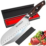 MOSFiATA Santokumesser 7-Zoll Kochmesser Küche Kochen Scharfes Hackmesser High-Carbon Edelstahl Fleisch Gemüsemesser mit Holzgriff und Geschenkbox