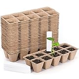 Samen-Starter-Torftöpfe, 10 Zellen, Sämlingtöpfe, Keimtabletts, organische Keimung, Pflanzen-Starter-Set mit weißen Kunststoff-Pflanzenmarkern, Etiketten für Innen- und Außenbereich, 12 Stück