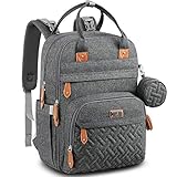 BabbleRoo Baby Wickeltasche/Rucksack, Wickelrucksack lässige Wickeltaschen, Multifunktional Große Kapazität Babytasche Reiserucksack mit Wickelauflage & Schnullerhalter (dunkelgrau)