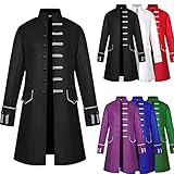 BAODANA Halloween Kostüm Herren Gothic Steampunk Frack Mittelalter Viktorianischen Männer Vintage Jacke mit Waistcoat Gehrock Uniform Karneval Fasching Cosplay Große Größe Lange Smoking