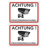 Achtung Videoüberwachung Schild - Warnschild - Hinweisschild für Kameraüberwachung - Video Überwachungsschild - Dieser Bereich Wird videoüberwacht (20x15 cm) (2 STK. Achtung Videoüberwachung)