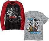 LEGO Boys Star Wars Long Short Sleeve Graphic Tee Shirt 2 Pack Set, Black/Grey, 7