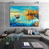 Boot Leinwand Malerei See Landschaft Wandkunst Bilder Für Wohnzimmer Moderne Wohnkultur Sonnenuntergang Meer Poster Und Drucke 50x75cm (20x30inch) I