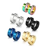 Jaetech House 5 Paar Edelstahl Huggie klappbar Ring Ohrringe - Inklusive Ohrringe für Männer - Schwarz, Blau, Regenbogenfarbe, Gold und Silber Reifen für Männer 9mm (5 Paar) MEHRWEG