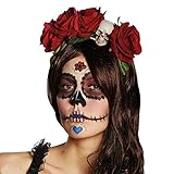 NET TOYS La Catrina Haarreif Tag der Toten Haarschmuck rot Rosen Kopfschmuck Sugar Skull Totenschädel Day of The Dead D