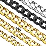 Suplight Halskette Herren Damen 24'/61cm Panzerkette Cuban Link Chain 18k vergoldet 6mm breit Klassische Kette perfektes Accessoire Ersatzteil Geschenk für Geburtstag