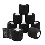 QiGui 8 Rollen Selbsthaftende Cohesive Bandage Haftbandage Verband Fixierverband elastische Binde Pflasterverband Für Finger, Hand, Zehen Und Füße 5cm X 4.5m (Schwarz)