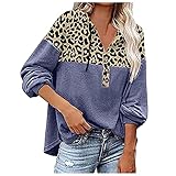 Tshirt Damen Y Ausschnitt Damen T Shirt üBergroßE Damen T-Shirt Bedrucken Elegant Sexy Tops Bluse Langarm Tshirt Damen Crop T Shirt Damen Bluse Damen Sommer(Blau,XL)