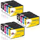 Clorisun 1500XL Patronen Ersatz für Canon 1500XL Schwarz Cyan Magenta Gelb Multipack für Canon Maxify MB2750 MB2150 MB2050 MB2350 MB2300 MB2755 MB2000 MB2155(12er Pack)