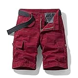 Huntrly Herren Einfarbig Lose Overalls Shorts Sommer-Stil Multi-Pocket Casual 5-Punkt-Hosen Trendy Striped Sports All-Match-Shorts 36