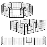 Juskys Welpenauslauf – Welpenlaufstall 8-teilig aus Metall – Freigehege mit Tür – Welpengitter für Hunde, Hasen & Kleintiere (160x 160 x 60 cm)