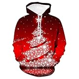 GOKOMO 2021 Damen Neue Weihnachten Bedruckter Kapuzenpullover Weihnachtsdruck Hoodie Warm Große Größe Pullover Hässlicher Weihnachtspullover Langarm Hoodie Weihnachten(L,Wein)