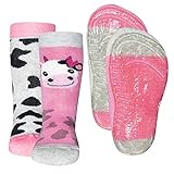 Ewers 2er Pack Kuh Stoppersocken SoftStep, Antirutschsohle für Mädchen, MADE IN TURKEY, Kindersocken, Anti-Rutsch, ABS