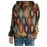 Frauen Pullover Casual Stripe Tie-Dye Print Sweatshirts Thermal Rundhalsausschnitt Langarm T-Shirts Loose Tops Bluse(XL,Gelb)