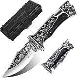 Poktlife Klappmesser,Taschenmesser mit Holzgriff,Outdoor & Survival messer aus Edelstahl, mit Einer schwarzen Geschenkbox,für Arbeit Wandern Camping (Schwarzes Holzes)