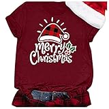 Damen T-Shirt Kurzarm Weihnachten Shirt mit Weihnachtsbaum Print Causal Oberteil Bluse Tops Tshirt Damen Rundhals Weihnachts-T-Shirts Weihnachts-Top