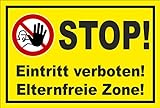 Aufkleber - Stop - Eintritt verboten - Eltern-freie Zone - Zutritt für Unbefugte verboten - entspr. DIN ISO 7010 / ASR A1.3 – 45x30cm – S00356-019-C
