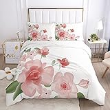 Meimall Kinderbettwäsche Rosa Pflanze Blume Schön 155X200 cm Kinderbettwäsche Für Kinder, Jungen, Mädchen, Bettwäsche, 3D-Digitaldruck Kissenbezug Für Einzelbett Mit Reiß