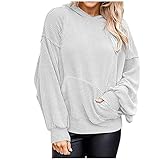 SONIGER Sweatshirt Langarm Hoodie Herbst Winter Langarmshirt Einfarbiger Damen npullover mit V-Ausschnitt Pullover Elegant Kapuzenpullover Lange Ärmel Mantel Outwear Fitness Sportshirt Streetw