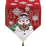 monshop Weihnachten Tischläufer - Schneemänner, Weihnachtstischläufer Rot, Weihnachten Tischdecke Dekoration, Für Feier, Esszimmer Party Urlaub Dek