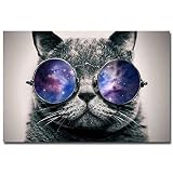 VCFHU Katze Brille GemäLde Leinwand Bild Lustige Poster Kunstdrucke Tier Wand Bilder Brille Katzenbilder Wohnzimmer Home Innenwanddekor 50x70cm Kein R