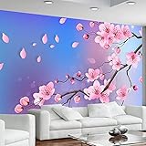 Vlies Tapeten Wandtapete, 3D Große Tapete Foto Seidenartiges Wandbild Moderne Pfirsichblüte Gedruckt Wandkunstrolle Poster Dekor Für Wohnzimmer Hinter Fernseher Schlafzimmer Küche Büro,60Cm(H)
