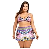 Tankini, große Größe, Damen, bedruckt, 2-teilig, Rock, Bikini, hohe Taille, Set Push-Up, Bauchbekleidung, Badeanzug, zweiteilig, M-2XL Gr. XXL, R