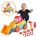 VATOS Bulldozer Spielzeugautos für Kleinkinder Disassemblable Spielzeug Auto Kit Baufahrzeuge Kinder DIY Spielzeug Bohrmaschine Schrauben Tool Kit mit Klang & Lichter Geeignet für Kinder ab 3 J